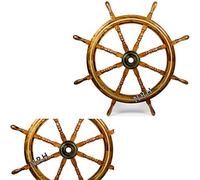 Vintage 18 "latón y madera barco rueda náutica decoración