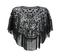 Vintage 1920s Bufandas Borla con Cuentas Flapper Chal Mujeres Lentejuelas Malla Capa Cubrir Chales Y Envolturas Negro Talla Única