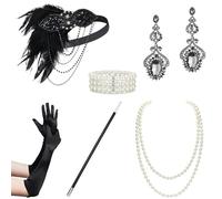 Vintage 1920s FlapperGatsby - Accesorios de disfraz para mujer, guantes, collar, diadema