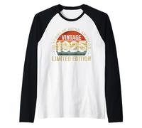 Vintage 1925 Edición Limitada 101 Cumpleaños 101 Años Camiseta Manga Raglan