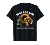 Vintage 1961 God Is Good Lion Faith Christian 65 Cumpleaños Camiseta