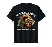 Vintage 1974 God Is Good Lion Faith Christian 52 Cumpleaños Camiseta