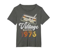 Vintage 1976 Cassette Lápiz 50 Cumpleaños Camiseta, Mujer Tallas Grandes, Asfalto, 5XL Grande
