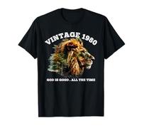Vintage 1980 God Is Good Lion Faith Christian 46 cumpleaños Camiseta