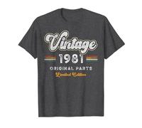 Vintage 1981 Piezas Originales 45 Cumpleaños Camiseta, Hombre, Jaspeado Oscuro, XXL
