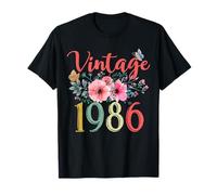 Vintage 1986 Floral Hippie Groovy Wildflower 40th Birthday Camiseta