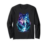 Vintage 2 Midnight Wolf para los Amantes de los Lobos Moon Howling Funny Manga Larga