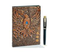 Vintage 3D Phoenix Embossed Leather Writing Journal ,A5,200Pages,Antique Handmade Daily Notepad Sketchbook,Travel Diary&Notebook to Write in,for Women