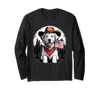 Vintage 4th of July Cowboy Dog Lover Patriotic Retro Graphic Manga Larga