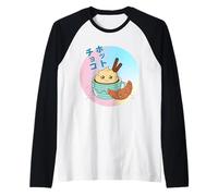 Vintage 90s Kawaii Japanese Hot Chocolate & Croissant Camiseta Manga Raglan