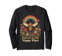 Vintage Abeja Rainbow Wildflower Naturaleza Amante Manga Larga