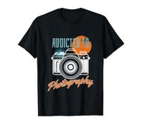 Vintage Adicto a la Fotografía Amantes de la Cámara Fotógrafo Camiseta gráfica económica, Hombre, Negro, XL