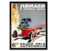 Vintage Advert Transport Grand Prix Monaco Art Print Framed Poster Wall Decor 12X16 Inch