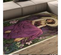 Vintage Alfombra 120x180 para salón Lavable Alfombrilla Antideslizante Art Nouveau Púrpura y Verde Salvia Retrato Floral de la Diosa Grandes Tapete Comedor Dormitorio Moqueta Interior en