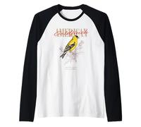 Vintage Americano Jilguero Aves Arte Naturaleza Observación Camiseta Manga Raglan