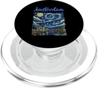 Vintage Amsterdam Canal Street Por La Noche Van Gogh Art Style PopSockets PopGrip para MagSafe