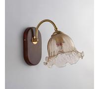 Vintage Antique Gold Bathroom Wall Lamp Rustic Decoration Farmhouse Wood Wall Light Cracked Glass Flower Shade Wall Gooseneck Bedside Wall Mounted Lamp for Bedroom Living Room Hallway