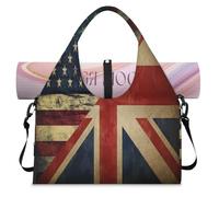Vintage Art America - Bolsa de lona deportiva con bandera del Reino Unido para mujeres y hombres, bolsa de fin de semana con compartimento para zapatos, bolsa de hombro para yoga, gimnasio, viajes,