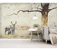 Vintage Art Árbol Muerto Alce Árbol Graffiti 3D Papel Pintado Pared Fácil Instalación Oficina Sala Estar Sofá Dormitorio TV Fondos Decoración-250cm×170cm
