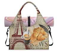 Vintage Art France Paris - Bolsa de lona deportiva para mujeres y hombres, bolsa de fin de semana con compartimento para zapatos, bolsa de hombro para yoga, gimnasio, viajes, color, L, Organizador de