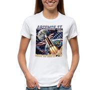 Vintage Artemis Back To The Moon Patriotic Space Exploration American Rocket Launch Design Camiseta De Mujer Blanca Size S