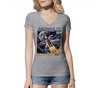 Vintage Artemis Back To The Moon Patriotic Space Exploration American Rocket Launch Design Camiseta De Mujer Cuello En V Gris Size M