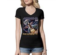 Vintage Artemis Back To The Moon Patriotic Space Exploration American Rocket Launch Design Camiseta De Mujer Cuello En V Negra Size L