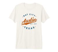 Vintage Austin Bat City Texas Rojo Azul Texto EE.UU Camiseta Premium