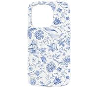 Vintage Azul Floral Patrón Elegante Línea Botánica Estética Carcasa para iPhone 15 Pro