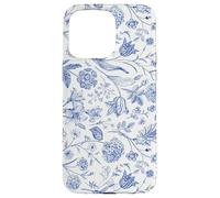Vintage Azul Floral Patrón Elegante Línea Botánica Estética Carcasa para iPhone 15 Pro MAX