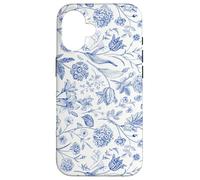 Vintage Azul Floral Patrón Elegante Línea Botánica Estética Carcasa para iPhone 16