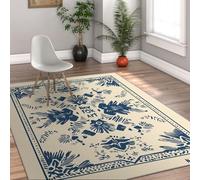 Vintage azul marino arte popular flor alfombra 90x150cm retro botánico flor planta silueta fina plegable de pelo bajo lavable grande habitación antideslizante biblioteca habitación niño tapete