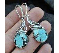 Vintage azul turquesa Boho pendientes mujer exquisito Color plata Metal geometría hueco boda pendientes colgantes 2022 joyería, plata