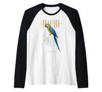Vintage Azul y Amarillo Guacamayo pájaro Arte Naturaleza observación Camiseta Manga Raglan