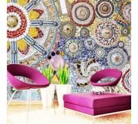 Vintage Azulejos Con Motivos De Vidrio Y Bloques De Color De Arte 3D Papel Pintado Pared Fácil Instalación Oficina Sala Estar Sofá Dormitorio TV Fondos Decoración-400cm×280cm