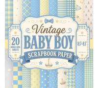 Vintage Baby Boy Scrapbook Paper: 8.5" x 8.5" 20 Double-Sided Sheet 20 Designs Decorative Craft Paper with Pastel Blue & Cream Gingham, Stars, ... Card Making, Decoupage, Origami & Collage