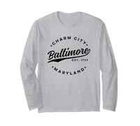 Vintage Baltimore Charm Ciudad Maryland Texto Negro Manga Larga