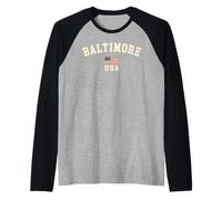 Vintage Baltimore USA Bandera Americana Maryland Recuerdo Retro Camiseta Manga Raglan