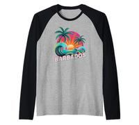 Vintage Barbados Viaje Surfing Vacaciones Coincidencia Mamás BFF Camiseta Manga Raglan