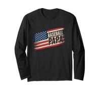 Vintage Baseball Papa 4th of July Patriotic USA Retro Design Manga Larga