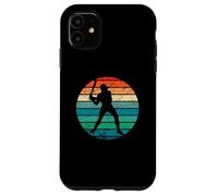 Vintage Baseball Player Silhouette Colored Stripes Carcasa para iPhone 11