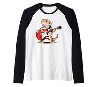 Vintage Bearded Dragon Punk Music Playing Guitar Camiseta Manga Raglan