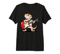 Vintage Bearded Dragon Punk Music Playing Guitar Camiseta Premium