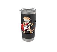 Vintage Bearded Dragon Punk Music Playing Guitar Vaso térmico de acero inoxidable de doble pared