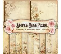 Vintage Beige Floral Scrapbook Paper Craft Pad: 18 Shabby Chic Flower Designs, 36 Double-Side Sheets Printed on 8.5"x8.5" Size Paper. Great For Card ... Album, Mixed Media, Decorations Etc.