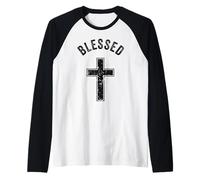 Vintage Bendito Cristiano Fe Cruz Jesús Amante Espiritual Camiseta Manga Raglan
