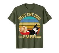 Vintage Best Cat Dad Ever Cat Owner Cats Dad Camiseta, Hombre, Verde Oliva, 3XL