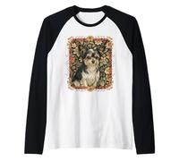 Vintage Biewer Terrier Yorkie Chorkie Perro Estilo Floral Camiseta Manga Raglan