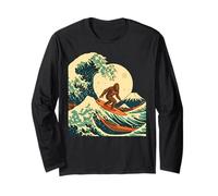 Vintage Bigfoot Surfing Japanese Wave Retro Sasquatch Graphi Manga Larga