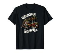 Vintage Biplane Aviator Spirit Retro Airplane Pilot Camiseta